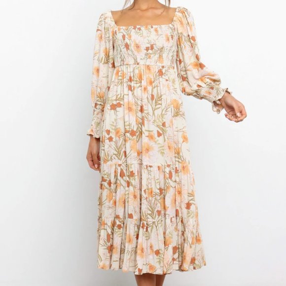 NWOT - Petal & Pup Square Neck Shirred Floral Midi Dress - Picture 2 of 7